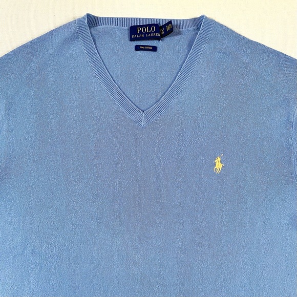 POLO RALPH LAUREN PIMA V-NECK SWEATER LIGHT BLUE SIZE X-LARGE - Picture 5 of 15